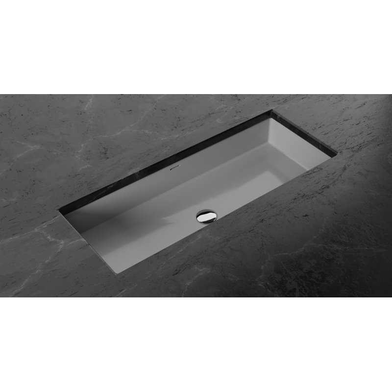 Badeloft 39.4" x 16.7" Stone Resin Undermount Bathroom Sink UB-05-XL-GGRY in Glossy Gray, Glossy Gray