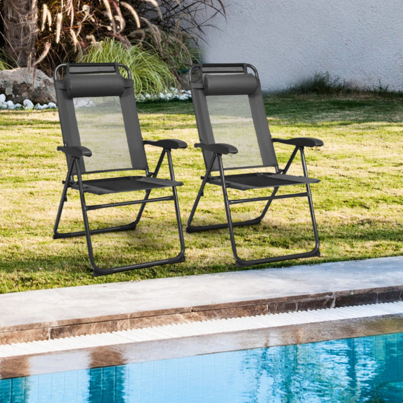 2 Pieces Patio Adjustable Folding Recliner Chairs With 7 Level Adjustable Backrest