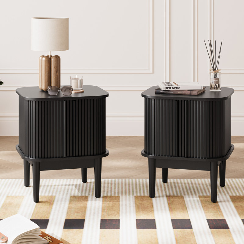 Tambour Nightstand, Black, Set of 2