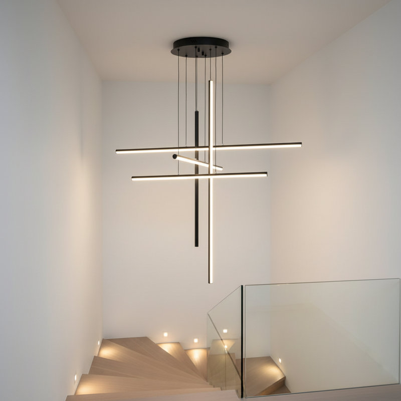 40 Inch Modern Chandelier 5-Lights Kitchen Island Pendant LED Dimmable Stairs Entryway Foyer, Matte Black