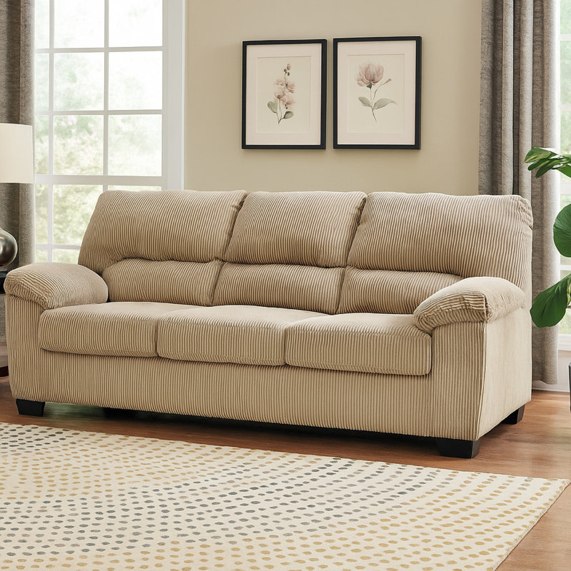 Canapé Simy de 83 po avec accoudoirs modernes moelleux, Mélange de polyester beige