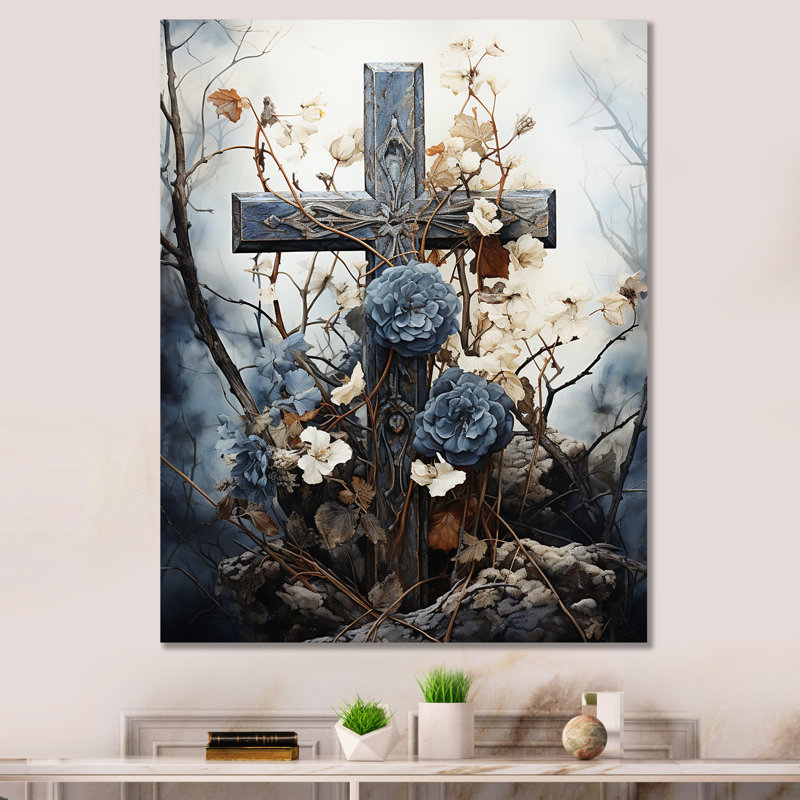 Croix religieuse sacrée, consolation II, H 40 po x l 30 po x P 1,5 po, Toile tendue