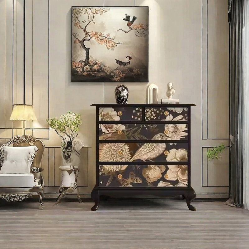 Wide Tabletop Five-Drawer Storage Cabinet