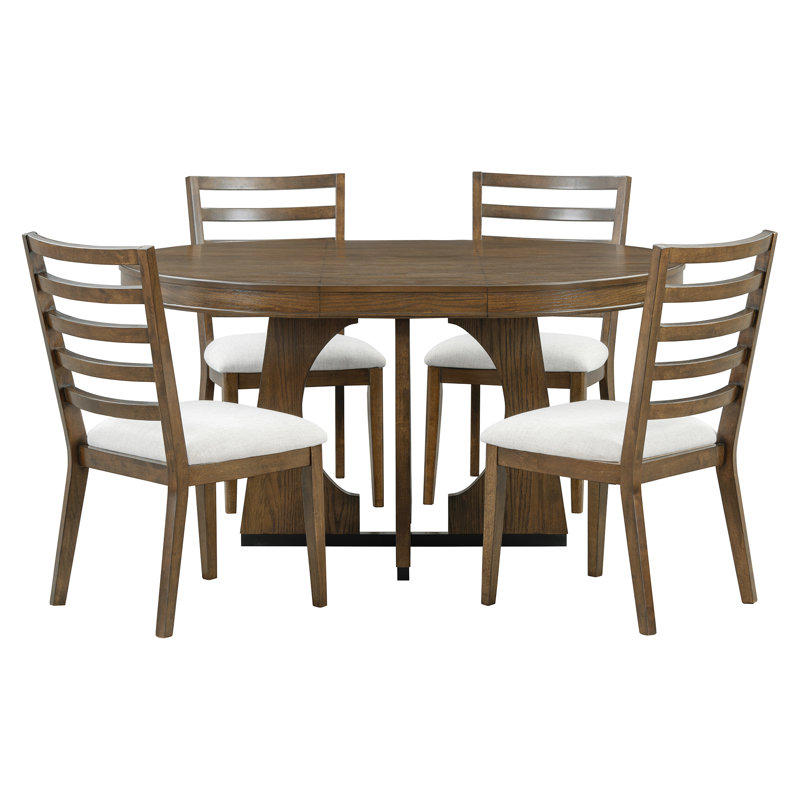 Dining Table Set With Extendable Tabletop, Walnut