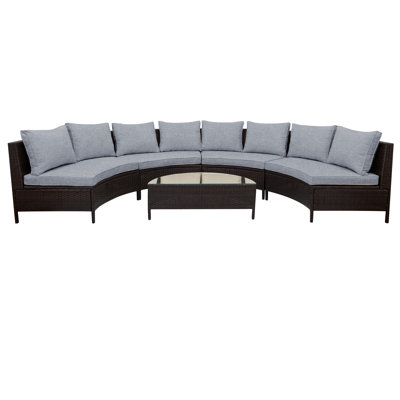 Half-Moon Sofa Set | 5 Pieces | Rattan | Grey | 37.4" L × 18.5" W × 13" H