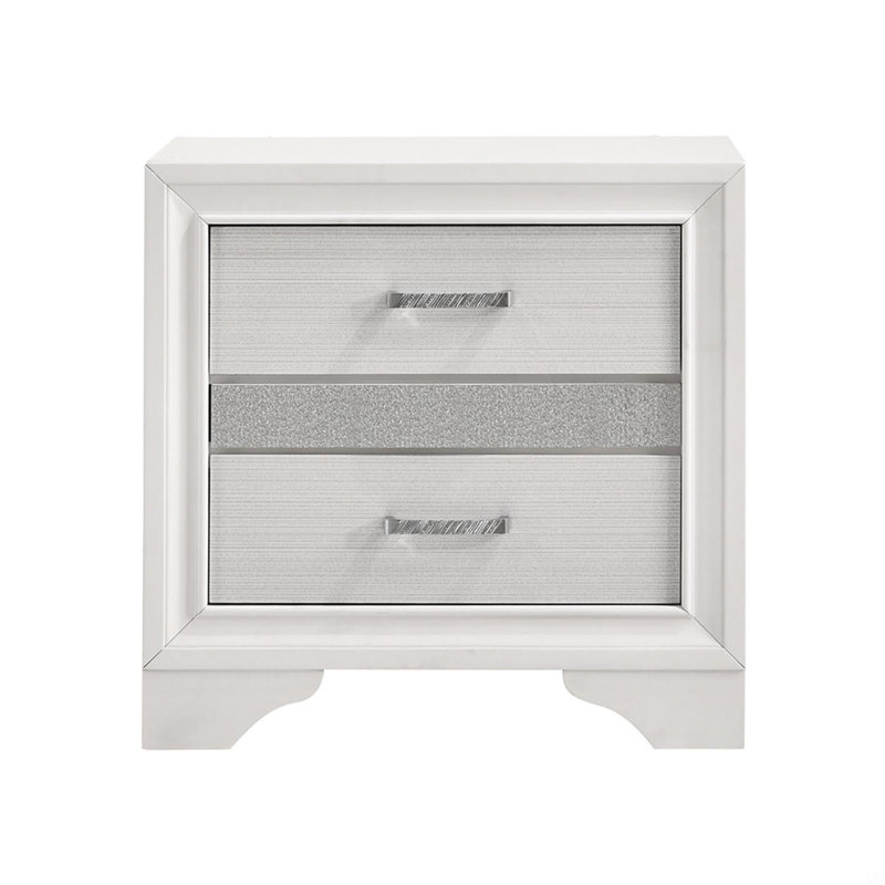 2 Drawers Nighstand With 1 Jewelry Tray, White