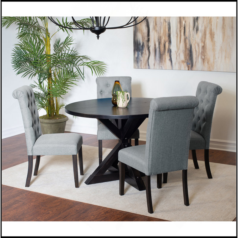 Ensemble de salle à manger 5 pièces, table à manger croisée avec 4 chaises élégantes, Gris