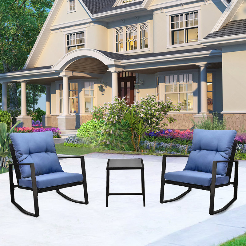 Ensemble de bistro 3 pièces pour terrasse avec coussin bleu pour jardin