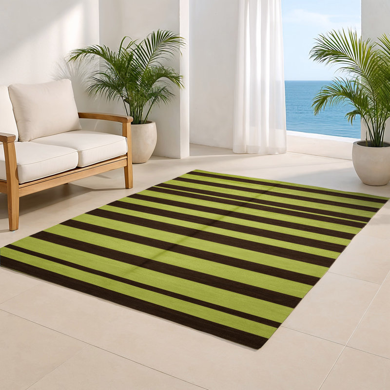 HorizontalStripes Brown Indoor and Outdoor Area Rug, Rectangle 4' x 6'