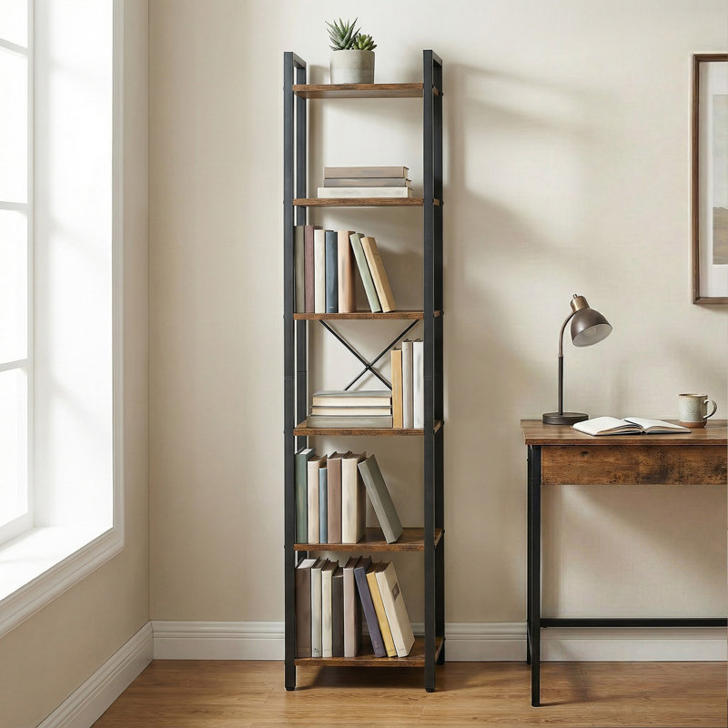 Lakesha Etagere Bookcase, Special Walnut/Black, (6 Shelves) 187.5cm H x 40cm W x 30cm D