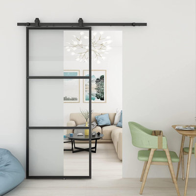 JUBEST Sliding Glass Barn Door with Installation Hardware Kit(Soft Close Included)