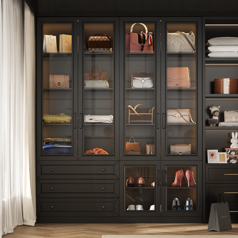 Six-Door Three-Drawer Closet System With Light, Black