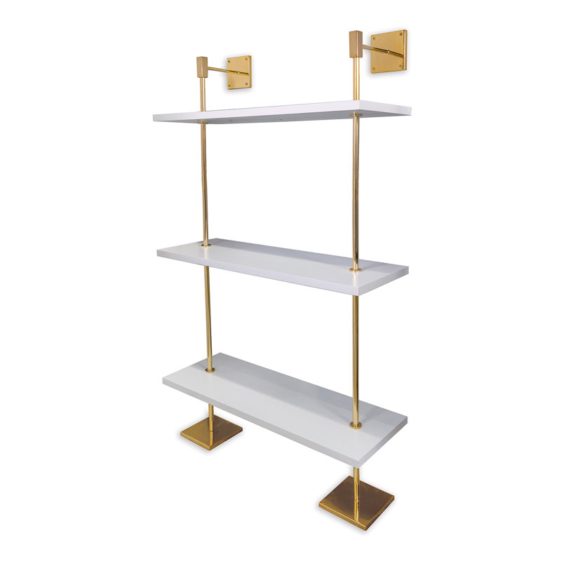 Marais 60" H x 36" W Floating Bookcase, White/Gold, Gold