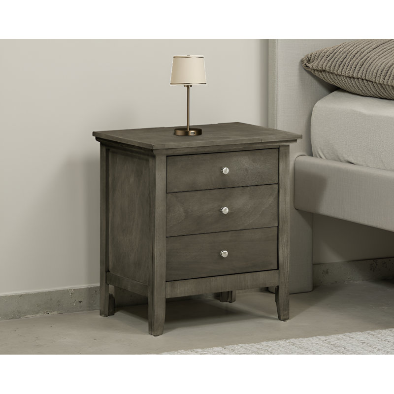 Lausanne Gray 3 Drawers Nightstand, Gray