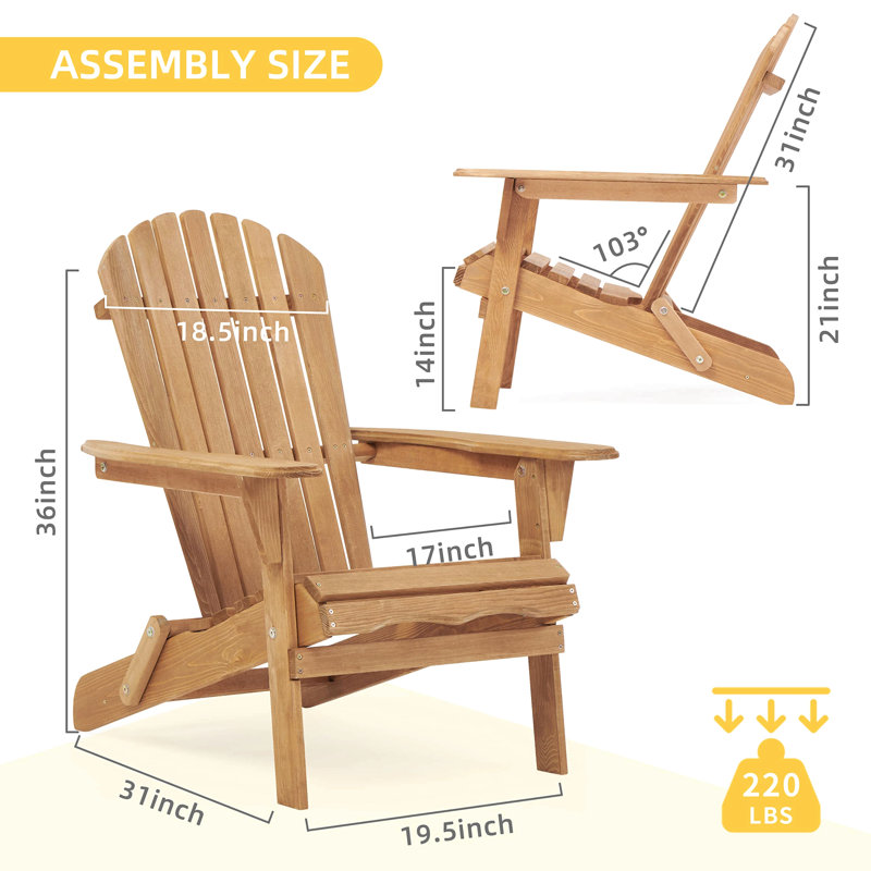 Wood Lounge Patio Chair For Garden Outdoor Wooden Folding Adirondack Chair Set Of 2 Solid Cedar Wood Lounge Patio Chair For Garden, Lawn, Backyard,