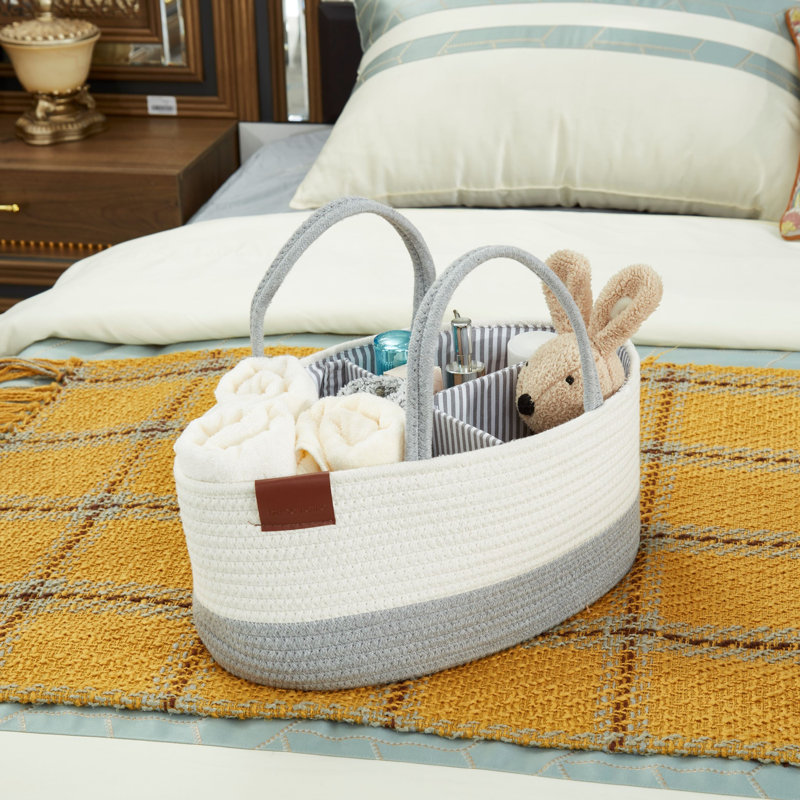 Panier de rangement pour enfant avec corde et poignées de séparation amovibles, Gris / blanc, H 6,7 po x l 16 po x P 9,8 po