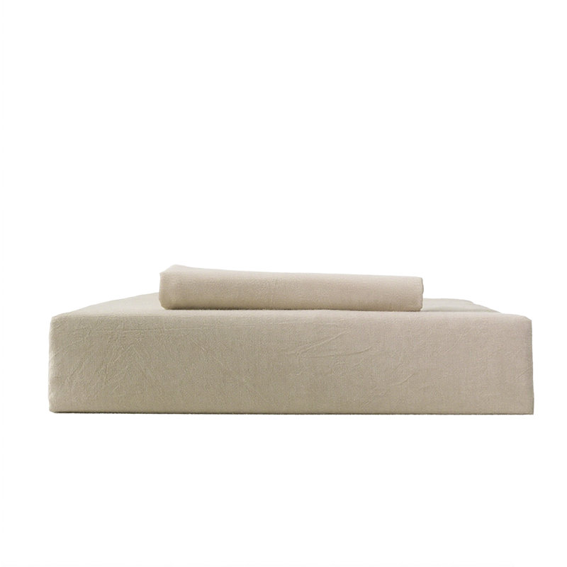 Solayne 100% Washed Cotton Duvet Cover Set with Faux Hemp Texture, Solid Color, Zipper Closure and Corner Ties, Beige