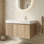 Meuble-lavabo de 36 pouces avec lavabo, comptoir en contreplaqué flottant en pierre de frêne blanc de Carrare et lavabo en céramique, fini en placage de chêne blanc.