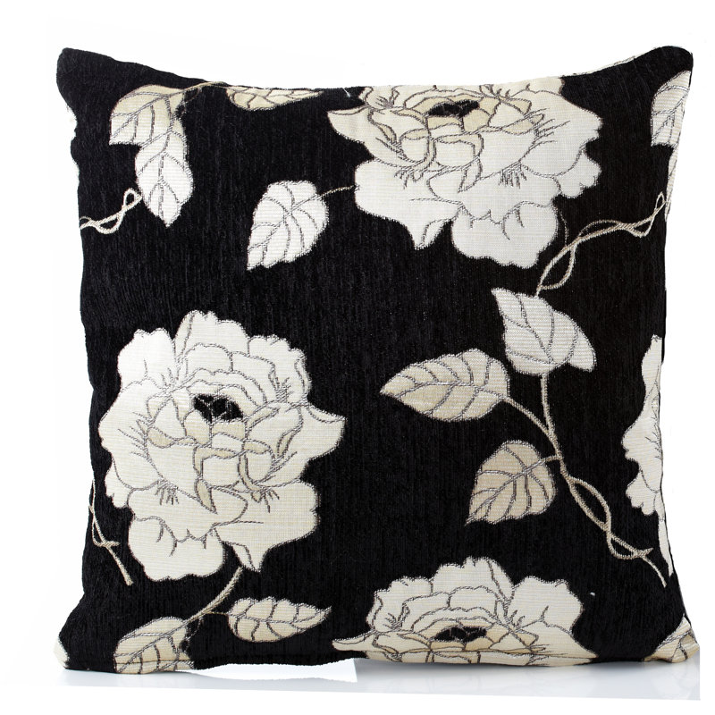 Piedmt Floral Square Throw Cushion, 55cm H x 55cm W, Black
