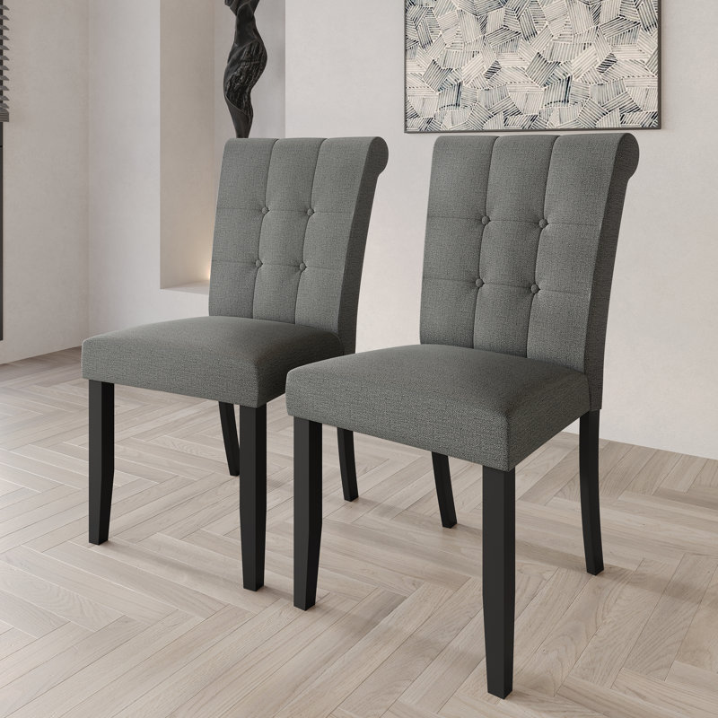 Black Wooden Dining Chair With Linen Cover, Gray