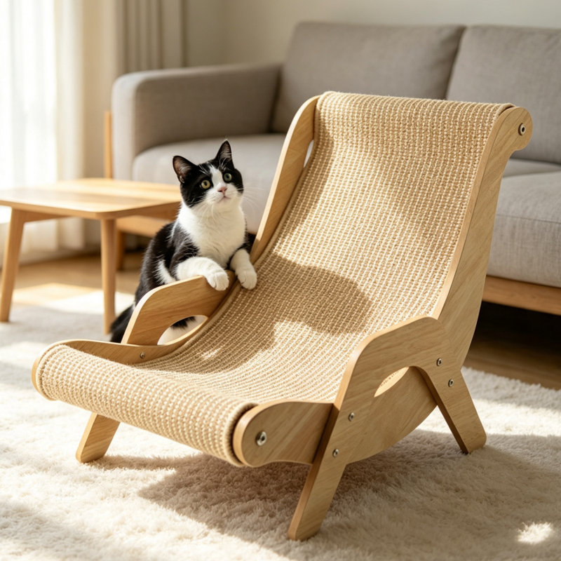 Méridienne Lokey en bois massif naturel avec surface en sisal, 17.32" H x  16.93" W x  25.2" D
