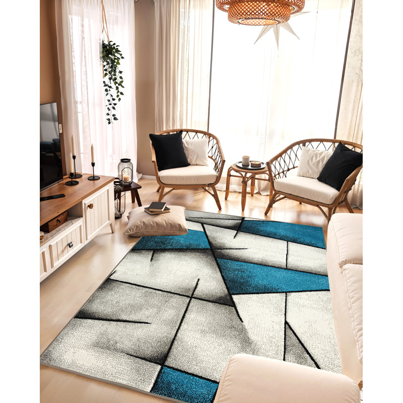 Tapis d'intérieur en polypropylène doux sculpté à la main Abtsract, Rectangle 7 pi 11 po x 10 pi 10 po
