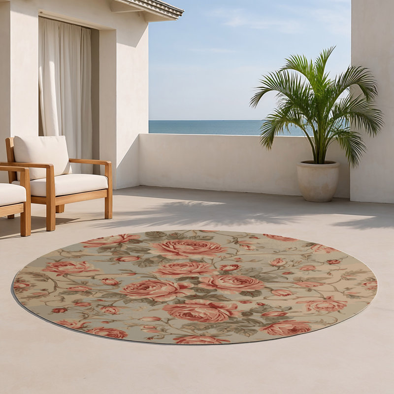 Tapis d'intérieur et d'extérieur brun Persian, Rond 5 pi