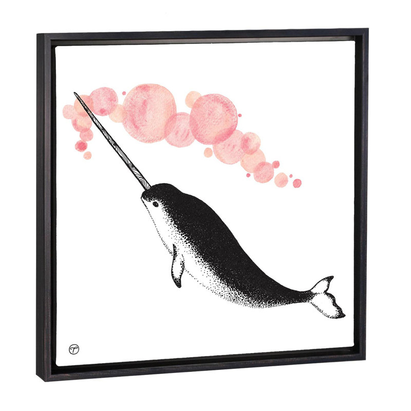 Art papier narwhal, H 18 po x l 18 po x P 1,5 po, Toile avec cadre noir patiné
