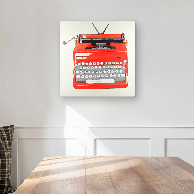 Red Typewriter Machine - Unique Metal Print for Home Decor