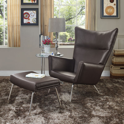 Modway First Class' Modern Leather Chair and Upholstered Ottoman