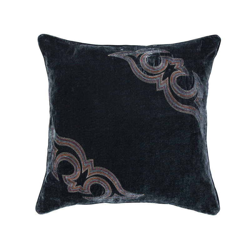 Coussin décoratif en soie synthétique Stella, Formes géométriques bleu minuit, Carrée
