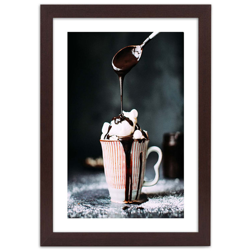 Chocolate Marshmallow Coffee Cup - Single Picture Frame Print, 90cm H x 60cm W, Brown