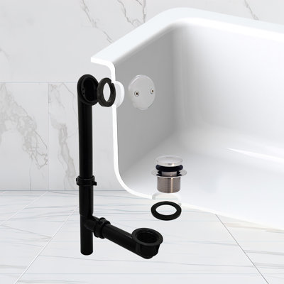 14" Black Polypropylene Tip-Toe Bathtub Leg Drain Assembly with 2-Hole Overflow