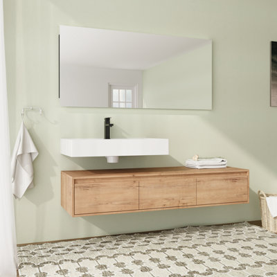 Meuble-lavabo flottant mural 60 po avec plateau en résine et tiroir à fermeture en douceur 60 po
