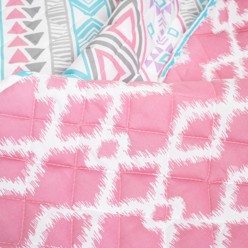 Southwestern Pink and Turquoise Microfiber Twin Reversible Quilt Set