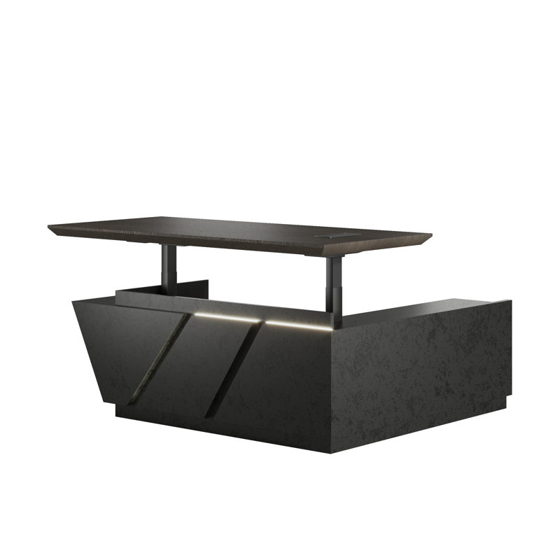 Adjustable Executive Desk - Luxury L Shaped Desk with Drawers, Large Table with File Cabinets, Executive Office Desks with LED Light Strip Home Office Desk for Professionals