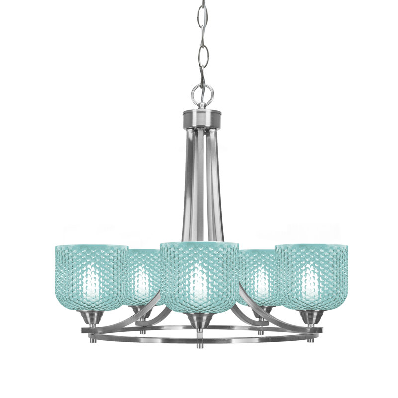 Lustre 5 lumières en cristal au fini nickel brossé 6 "Paramount, Sarcelle, Nickel brossé