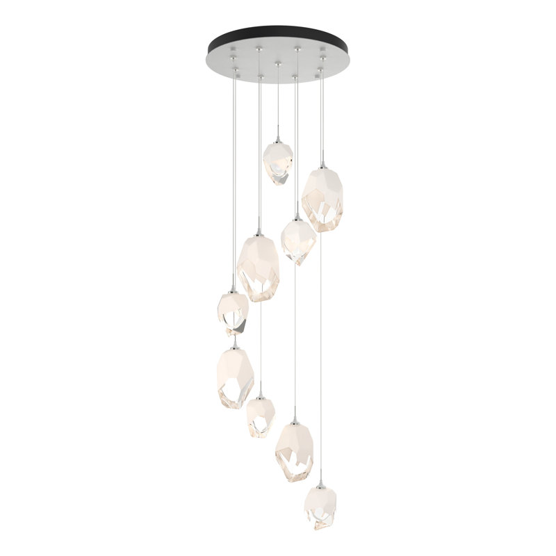 Chrysalis 9 - Light Cluster Geometric Pendant, White, White Polished Crystal, 15" - 80"
