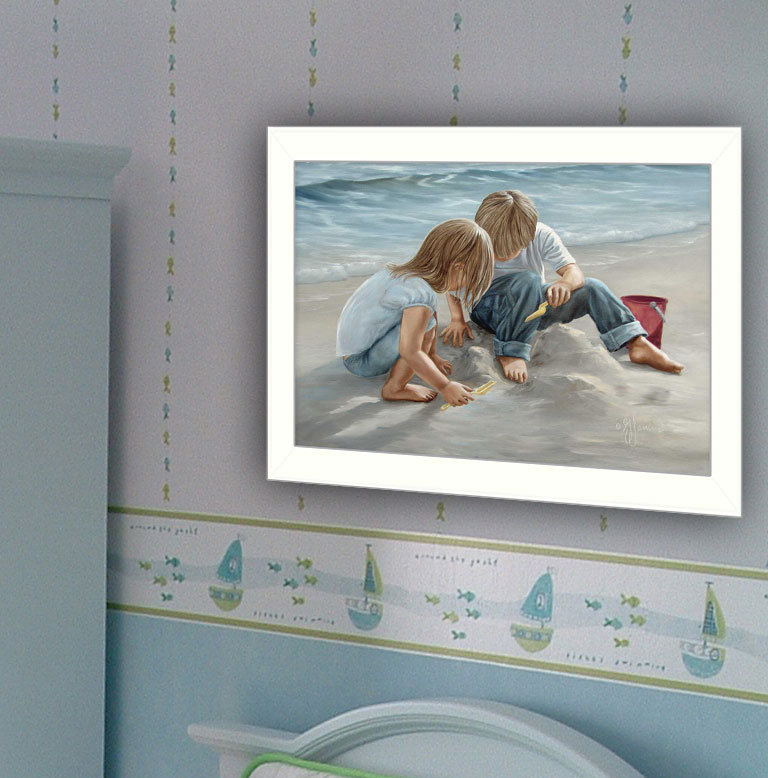 «Sand Castle Builders», impression murale décorative encadrée pour le salon par Georgia Janisse