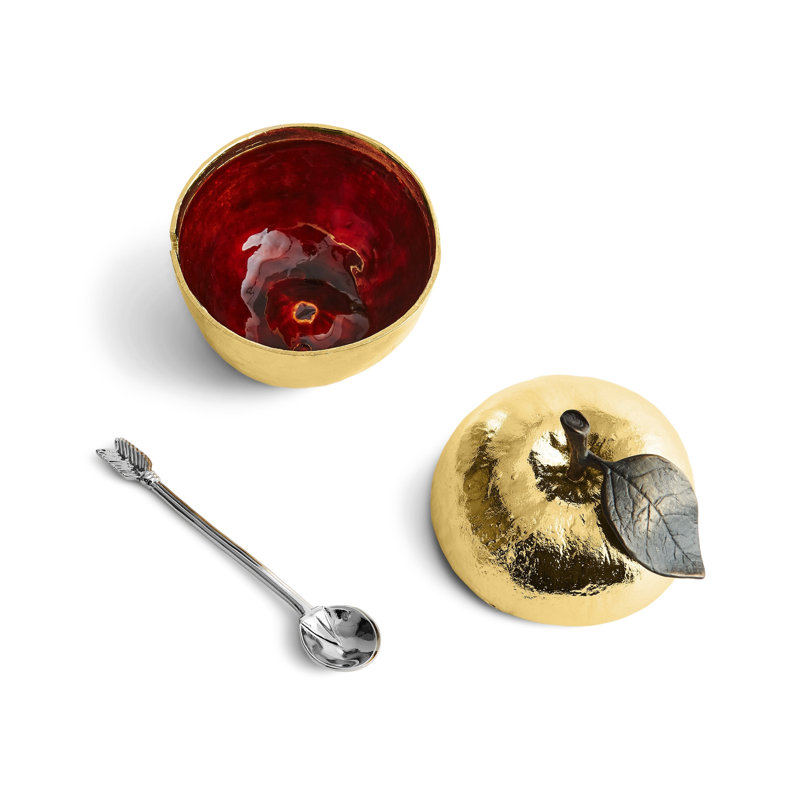 Fruit Apple Honey Pot with Spoon Nickel Plate, Gold