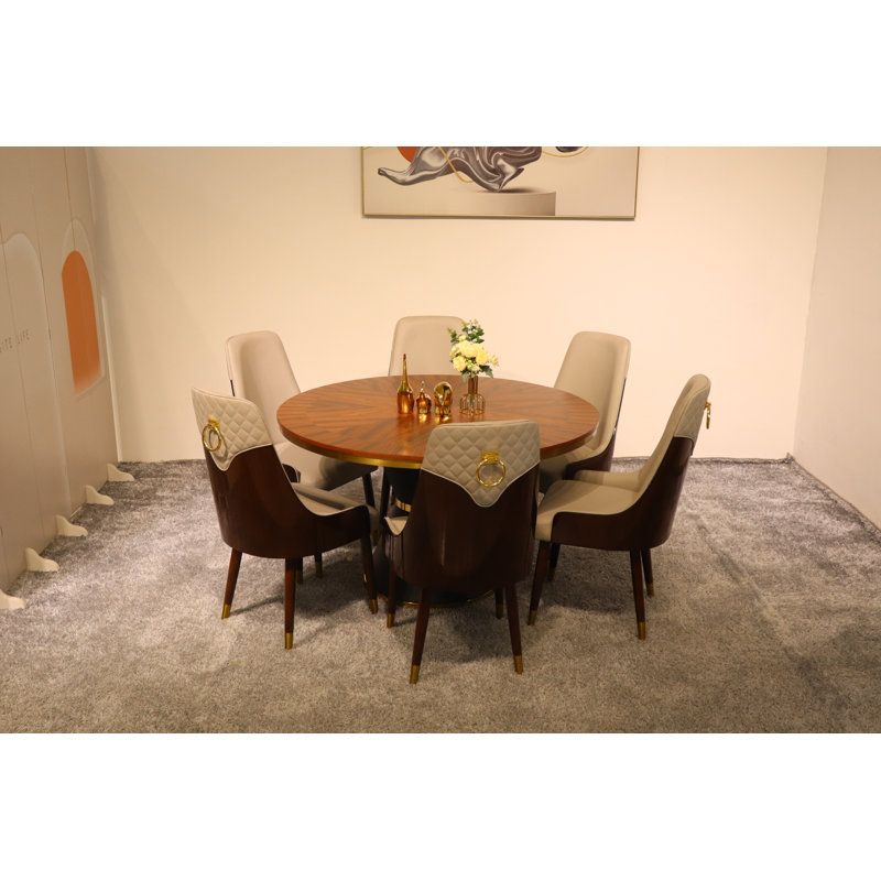 Vogue Lux Orange 61" Round Dining Set, 31" H x 51" W x 51" D, 7 Pieces: Table, 6 Chairs, Gray