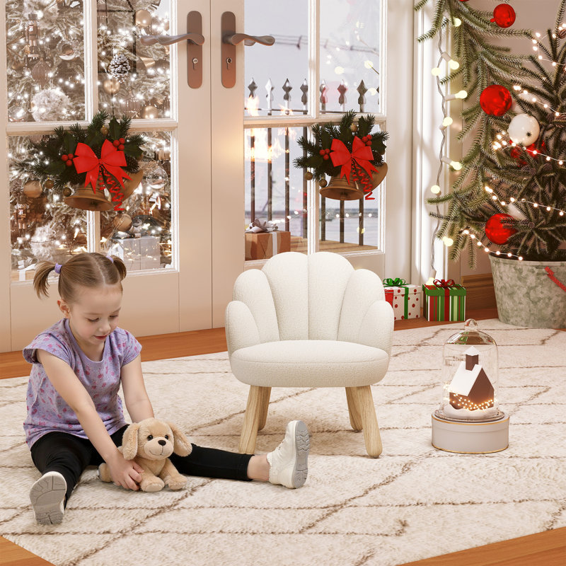 Flower Kids Chair With Solid Wood Legs, White