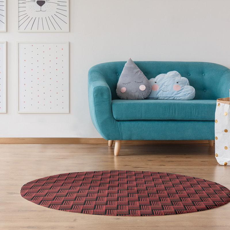 Tapis noir / orange Basketweave, Rond 5 pi