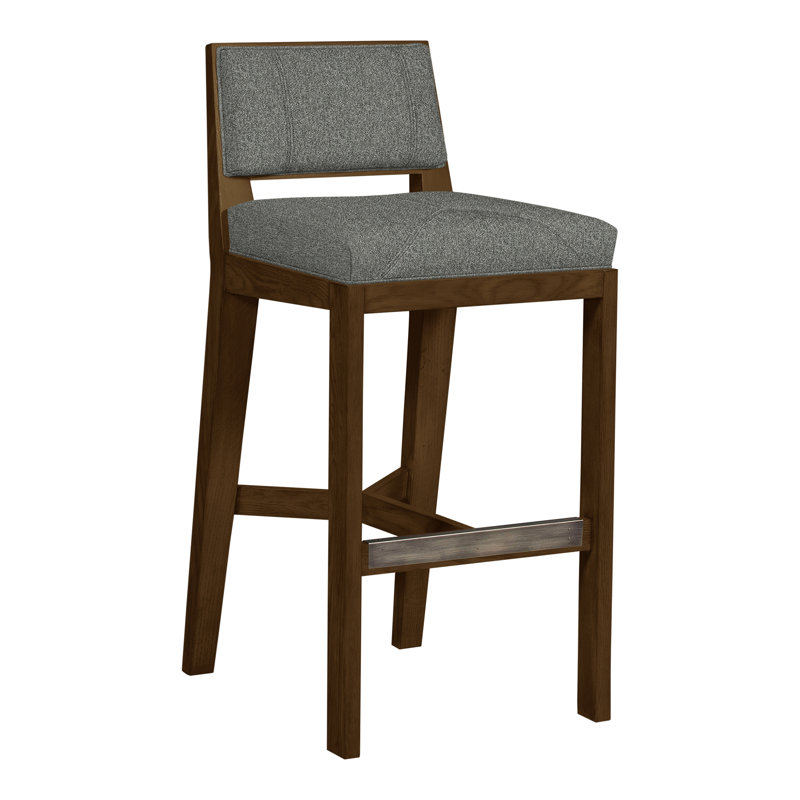 Scoville By Thom Filicia Upholstered Counter Stool with Solid Wood Frame, Ian Pewter, Havana