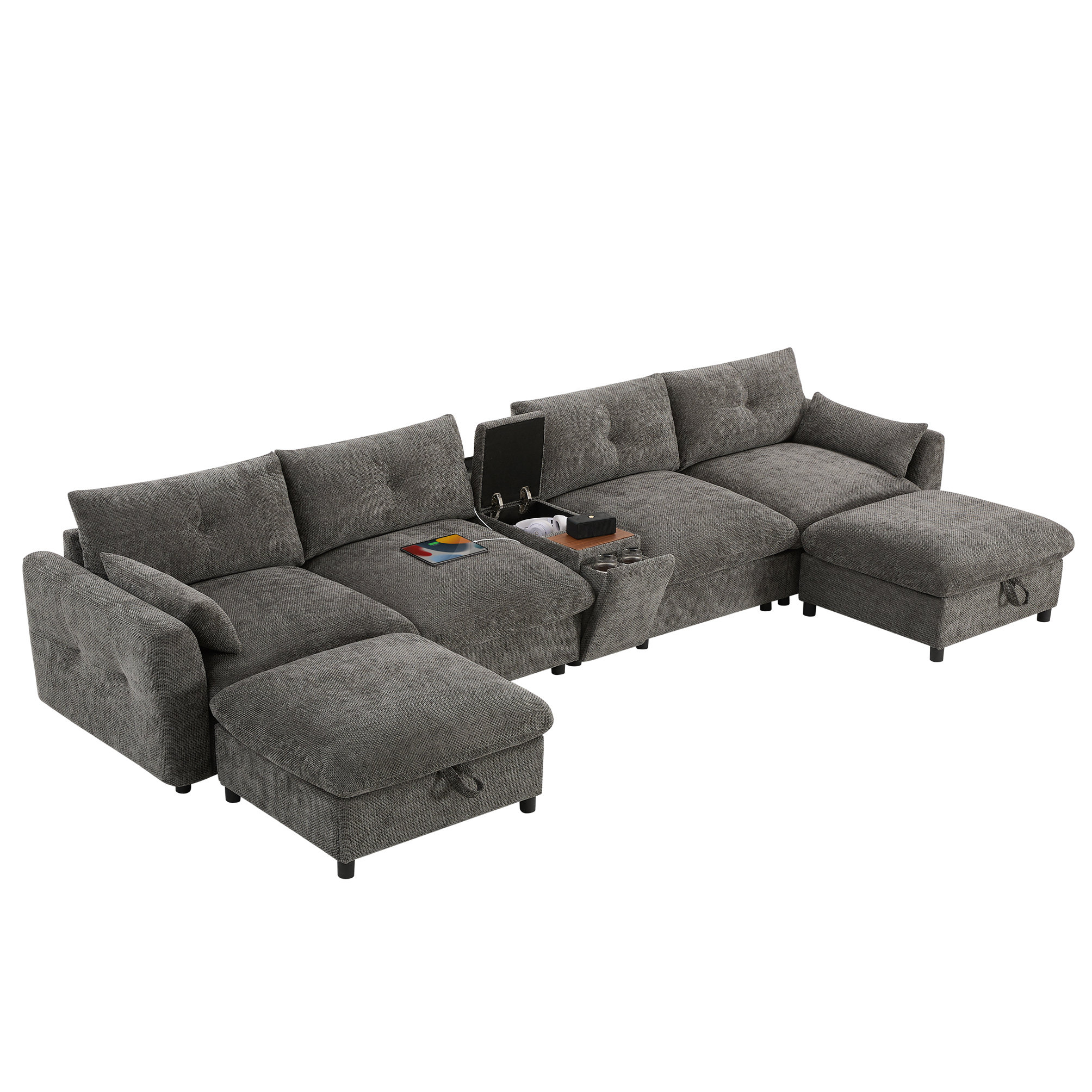 Latitude Run® Modular Sectional Sofa With Console, Cup Holder, USB ...