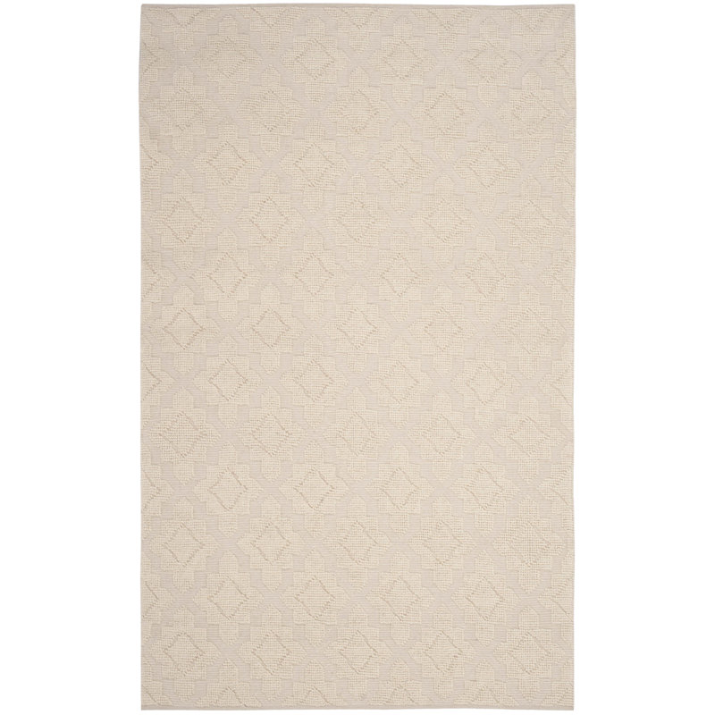 Vermont Hand Woven Wool/Cotton Geometric Rug in Ivory, Rectangle 4' x 6'