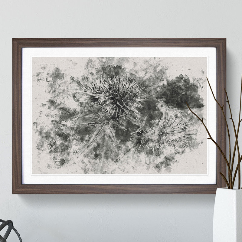 Thistle Flower Vol.5 Watercolour - Picture Frame Graphic Art, 65cm H x 90cm W x 2cm D, Walnut