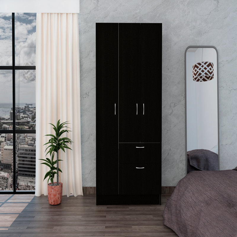 Armoire, un tiroir, une tige en métal, cinq tablettes, une armoire à deux portes