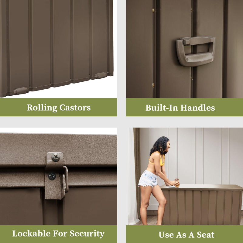Domi Louvered 49.41'' W 100 Gallons Water Resistant Lockable Deck Box with Wheels in Brown