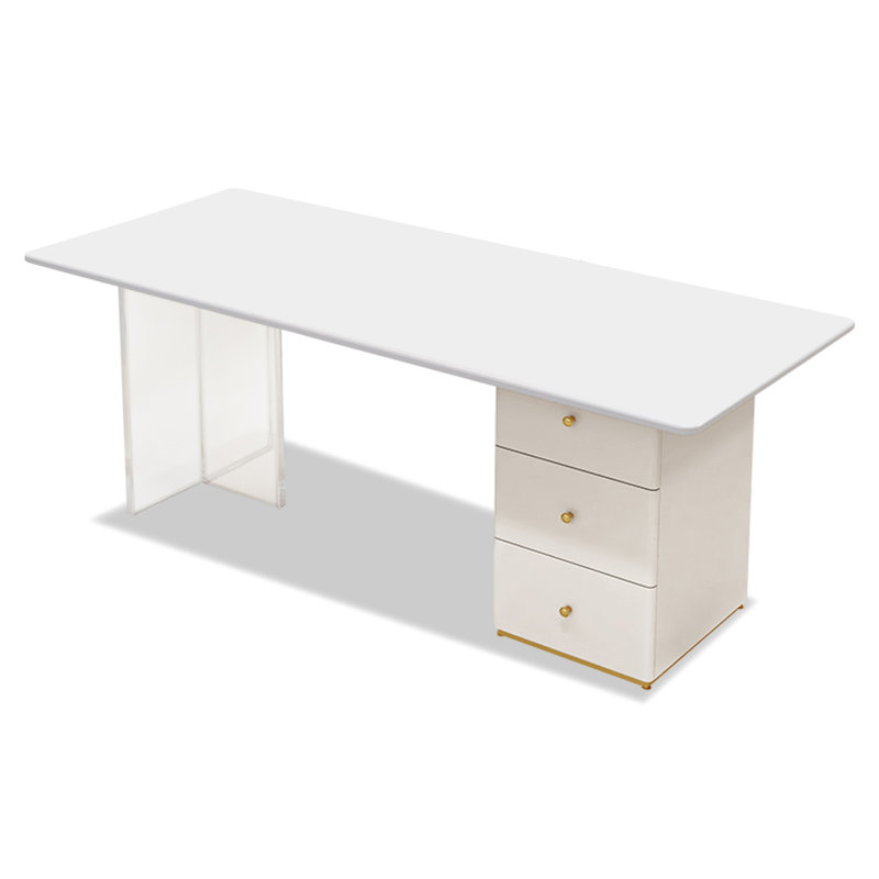 Bureau de luxe en pierre frittée clair, H 29,53 po x l 62,99 po x P 27,56 po